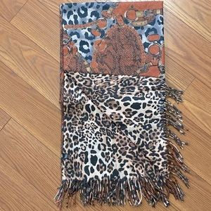 🌹Viscose & wool blend women’s wrap scarf two sides animal and belt print 84x28